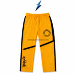 NEW SPORTS WEAR Track Pants for Men back view with golden-yellow fabric and continuous black side stripes