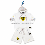 Men’s 2 Piece Shorts Set NEW SPORTS WEAR white hooded outfit with red blue yellow and black printed lining