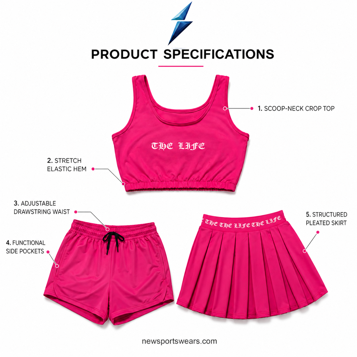 new-sports-wear-womens-tennis-outfit-pleated-skirt NEW SPORTS WEAR Women’s Tennis Outfit fuchsia structured pleated skirt