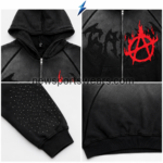 NEW SPORTS WEAR Zip Up Hoodie with silver-colored studs on a black sleeve