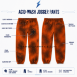 NSW Acid Wash Joggers front and back views with orange-brown wash, graphic placement, pockets and tapered cuffed construction