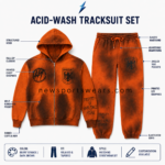 NSW Acid Wash Tracksuit in burnt orange and dark brown with zip hoodie, tapered joggers, Maritime logos and stencil graphics