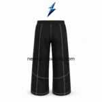 NSW black sweatpants elastic waistband and grey overlock stitching close-up