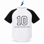 NSW Baseball uniform manufacturer white jersey with black raglan sleeves, one-button collar and number 10