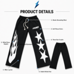 NSW Black Baggy Sweatpants waistband close-up with cream drawstring and distressed logo
