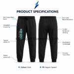 Black Sweatpants for Men specification image with front and back views