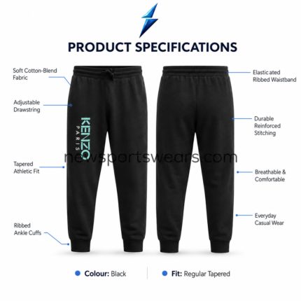 Black Sweatpants for Men specification image with front and back views
