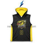 NSW black and yellow basketball jersey with cobra chest graphic and outlined number 8