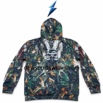 NSW camouflage hoodie back view featuring wolf artwork, monochrome mask motif and branching antler graphic