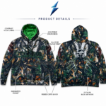 NSW camouflage hoodie cuff and bottom hem showing continuous forest print and finished stitching