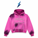 NSW Cropped Zip-Up Hoodie in fuchsia pink with plum shading and rhinestone chest branding
