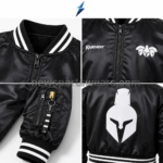 NSW Custom bomber jacket featuring white chest artwork and oversized Spartan helmet back graphic