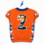 Custom Football Uniforms padded orange pants with hip thigh knee protection and NSW branding