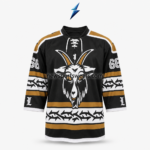 NSW Custom Hockey Jerseys in black, white and gold with lace-up collar and horned-goat front graphic