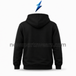 NSW Custom Printed Hoodie rear view with a plain black back, structured hood and ribbed lower hem.