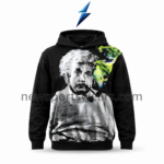 NSW Custom Printed Hoodie in black with a large monochrome portrait and lime-green shoulder graphic.