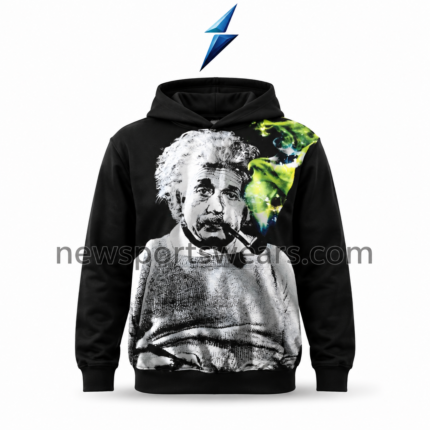 NSW Custom Printed Hoodie in black with a large monochrome portrait and lime-green shoulder graphic.