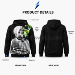 NSW Custom Printed Hoodie specification image showing its portrait print, pullover hood and ribbed trims.