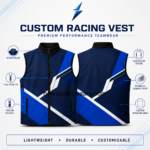 New Sports Wear Custom Racing Vest back view with Lundgren name, team emblem and sponsor printing