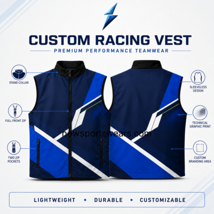 New Sports Wear Custom Racing Vest back view with Lundgren name, team emblem and sponsor printing