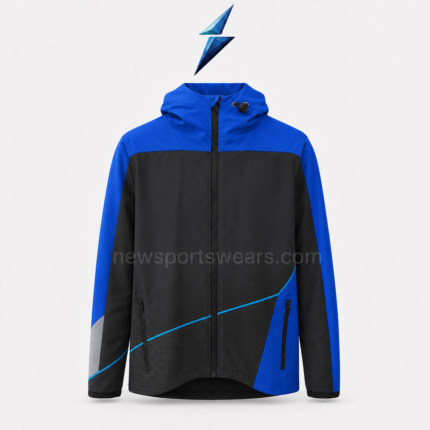 Custom Team Jackets NSW Custom Windbreaker Jackets with blue shoulder stitching and ice-blue graphic print by NEW SPORTS WEAR