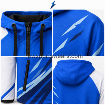 NSW Custom Windbreaker Jackets with adjustable hood, black drawcords and front zipper by NEW SPORTS WEAR