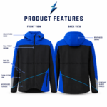 NSW Custom Windbreaker Jackets rear hood with stitched panels and blue-white graphics by NEW SPORTS WEAR