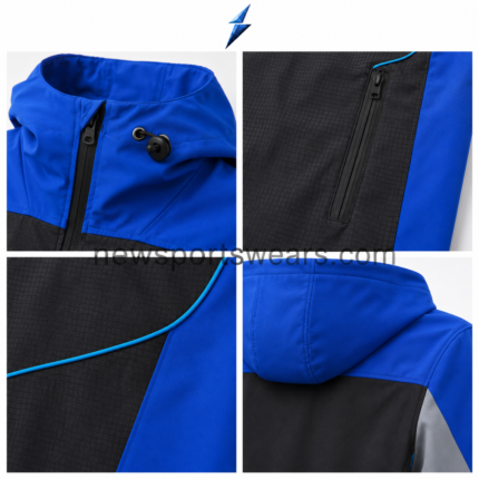 NSW Custom Windbreaker Jackets with adjustable hood, black drawcords and front zipper by NEW SPORTS WEAR