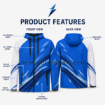 NSW Custom Windbreaker Jackets with blue shoulder stitching and ice-blue graphic print by NEW SPORTS WEAR