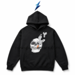 NSW DTF Hoodies in black heavyweight fleece with white grey skull artwork and orange detail by NEW SPORTS WEAR