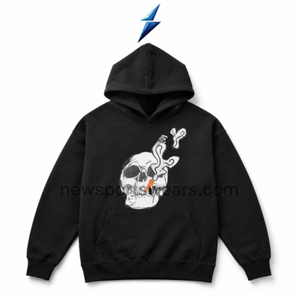NSW DTF Hoodies in black heavyweight fleece with white grey skull artwork and orange detail by NEW SPORTS WEAR