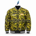 NSW Graphic Bomber Jacket with black and yellow alien print, full zipper and striped collar