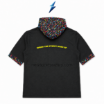 NSW Graphic hooded T-shirt with red blue yellow and purple abstract hood pattern