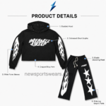 NSW Graphic Hoodie and Sweatpants in black with white flame sleeves and star-print wide-leg pants