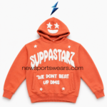 NSW Graphic Hoodies for Men in coral orange with raised white lettering and character hood