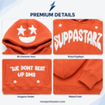 NSW Graphic Hoodies for Men coral kangaroo pocket with raised white message and stitching