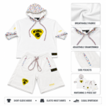 NSW Men’s 2 Piece Shorts Set in white with a yellow chest shield and matching shorts