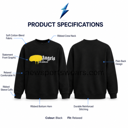 Men’s Crewneck Sweatshirt specification image with black front and back views