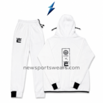 NSW Men’s hooded tracksuit in white with black zipper, chest logos and tapered pants