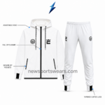 NSW Men’s hooded tracksuit in white and black for custom OEM wholesale production