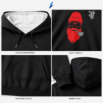 NSW Men’s Hoodie close-ups of lined hood graphic pocket and ribbing by NEW SPORTS WEAR