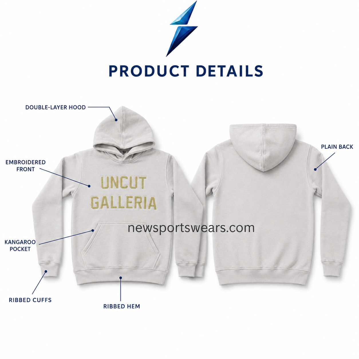 nsw-mens-pullover-hoodie-details NSW Men’s Pullover Hoodie showing hood, pocket, cuffs and embroidered design
