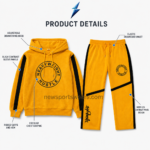 NSW Men’s Sweatsuit Set in golden yellow with black sleeve panels, circular chest graphic and matching wide-leg pants