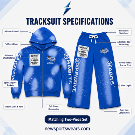 Men’s Tracksuit NSW New Sports Wear royal-blue graphic tracksuit front view with zip hoodie and matching wide-leg pants