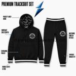 NSW Men’s Tracksuit Set featuring black fabric and white contrast stripes by NEW SPORTS WEAR