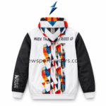NSW New Sports Wear hoodies jacket with distressed polygon print, red zipper and chest wording