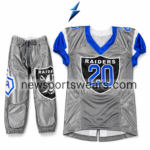 NSW NEW SPORTS WEAR Custom American Football Uniform Set in metallic silver-grey and royal blue with jersey and padded pants