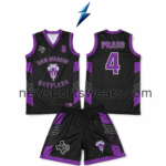 NSW New Sports Wear Custom Basketball Uniform Set in black and purple with front and back jersey views