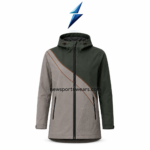 NSW New Sports Wear Custom Softshell Jackets pocket detail with black zipper, charcoal fabric and teal outlined graphic