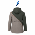 NSW New Sports Wear Custom Softshell Jackets hood detail with teal fabric, black lining, toggles, stitching and zipper pull